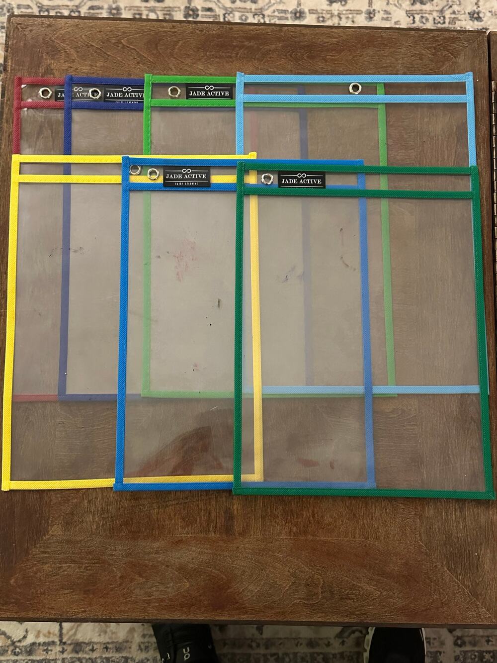 Dry Erase Pockets (Set of 7)– Mixed Colors – Used – Reusable Classroom Sleeves